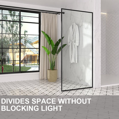 Nyssa 34 in. W x 72 in. H Framed Fixed Shower Screen Door in Matte Black with 5/16 in. (8mm) Tempered Glass