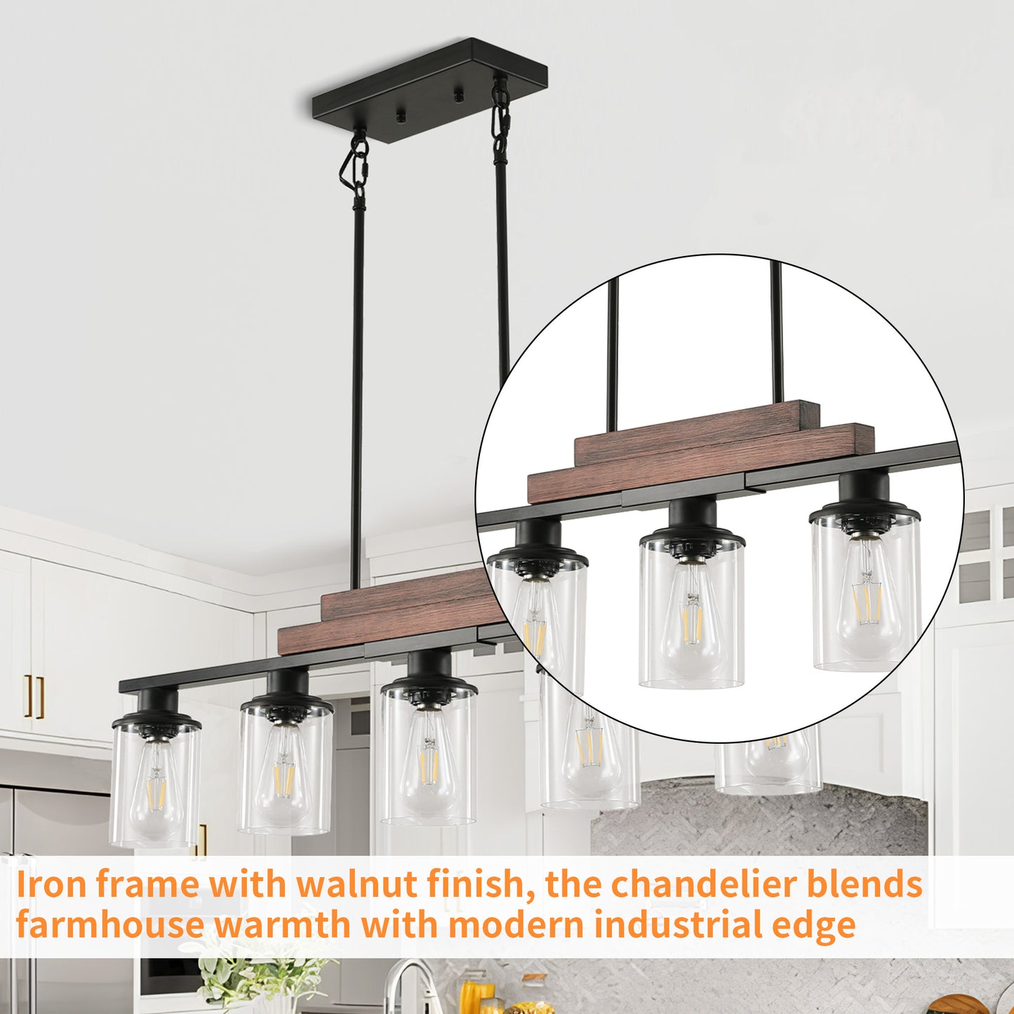 Taimei Aero 37 in. Industrial 5-Light Chandelier with Clear Glass Shades 10_006f376a-12f9-4e95-94f8-4d89ca8fe703