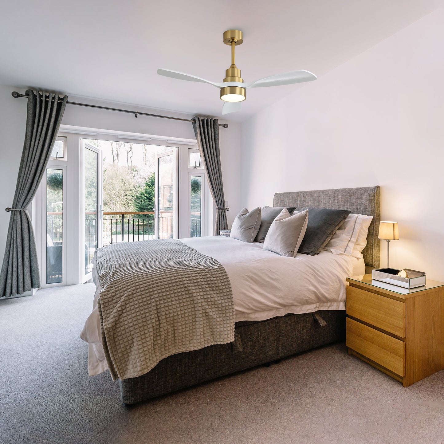 Taimei Auris 48 in. Downrod Standard Ceiling Fan with Integrated LED with Remote Included 3-Reversible Blades