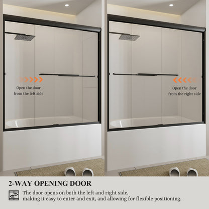 Nivorix Ridge 56 in. W x 60 in. H Sliding Semi-Frameless Tub Door with Clear Glass