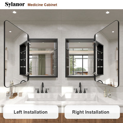 Verve Frameless Recessed or Surface-Mount Rectangular Aluminum Medicine Cabinet with Mirror in Matte Black