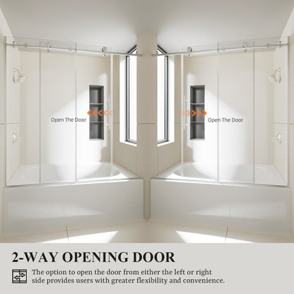 Nivorix Nexus 60 in. W x 60 in. H Sliding Semi-Frameless Tub Door with Clear Tempered Glass