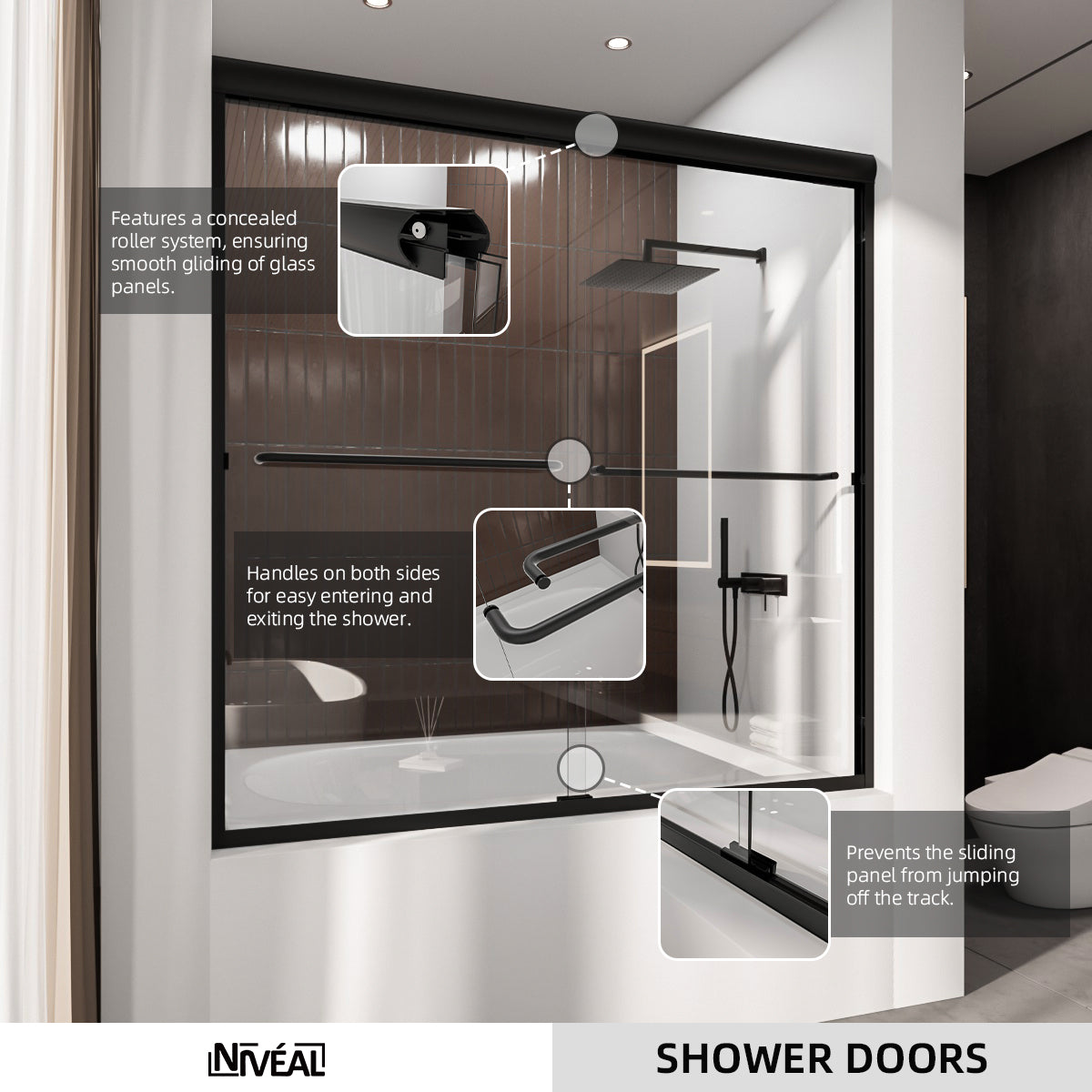 Niveal Victory 56 in. H x 60 in. W Sliding Semi-Frameless Tub Door with Clear Glass 10_23c1048f-c141-4e09-9b97-e8a107d2a4c1