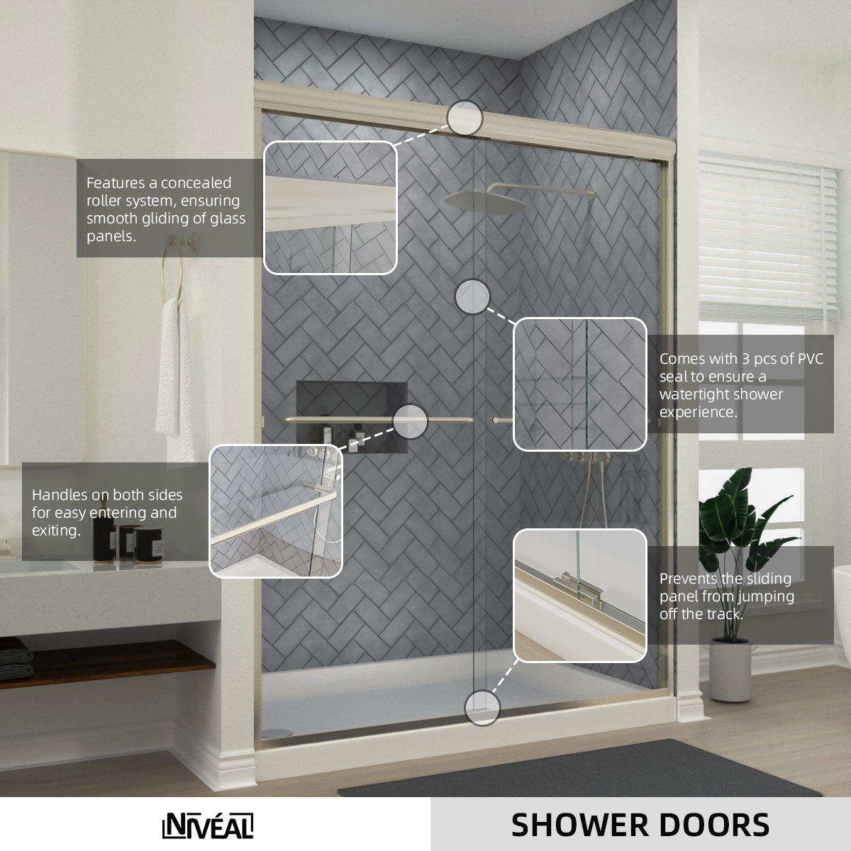 Niveal Bliss 60 in. W x 72 in. H Sliding Semi-Frameless Shower Door with Clear Glass