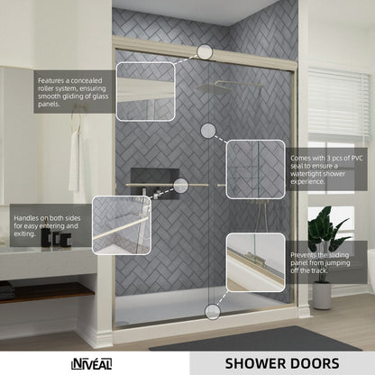 Niveal Bliss 60 in. W x 72 in. H Sliding Semi-Frameless Shower Door with Clear Glass