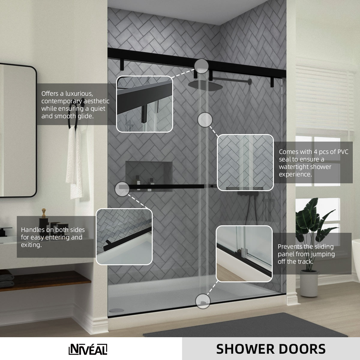 Niveal Koln 60 in. W x 72 in. H Sliding Semi-Frameless Shower Door with Clear Glass 10_3121f8b8-b137-43a1-9849-e81acac1b2c6
