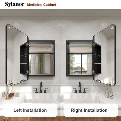 Verve Frameless Recessed or Surface-Mount Rectangular Aluminum Medicine Cabinet with Mirror in Matte Black