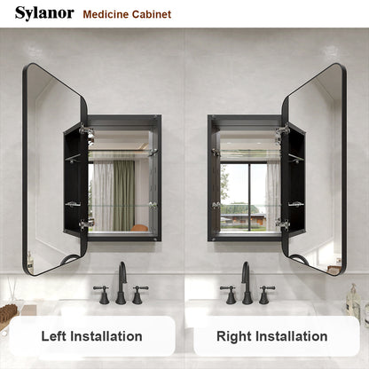 Verve Frameless Recessed or Surface-Mount Rectangular Aluminum Medicine Cabinet with Mirror in Matte Black