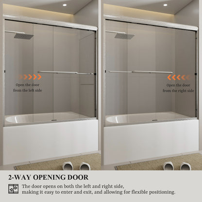 Nivorix Ridge 56 in. W x 60 in. H Sliding Semi-Frameless Tub Door with Clear Glass