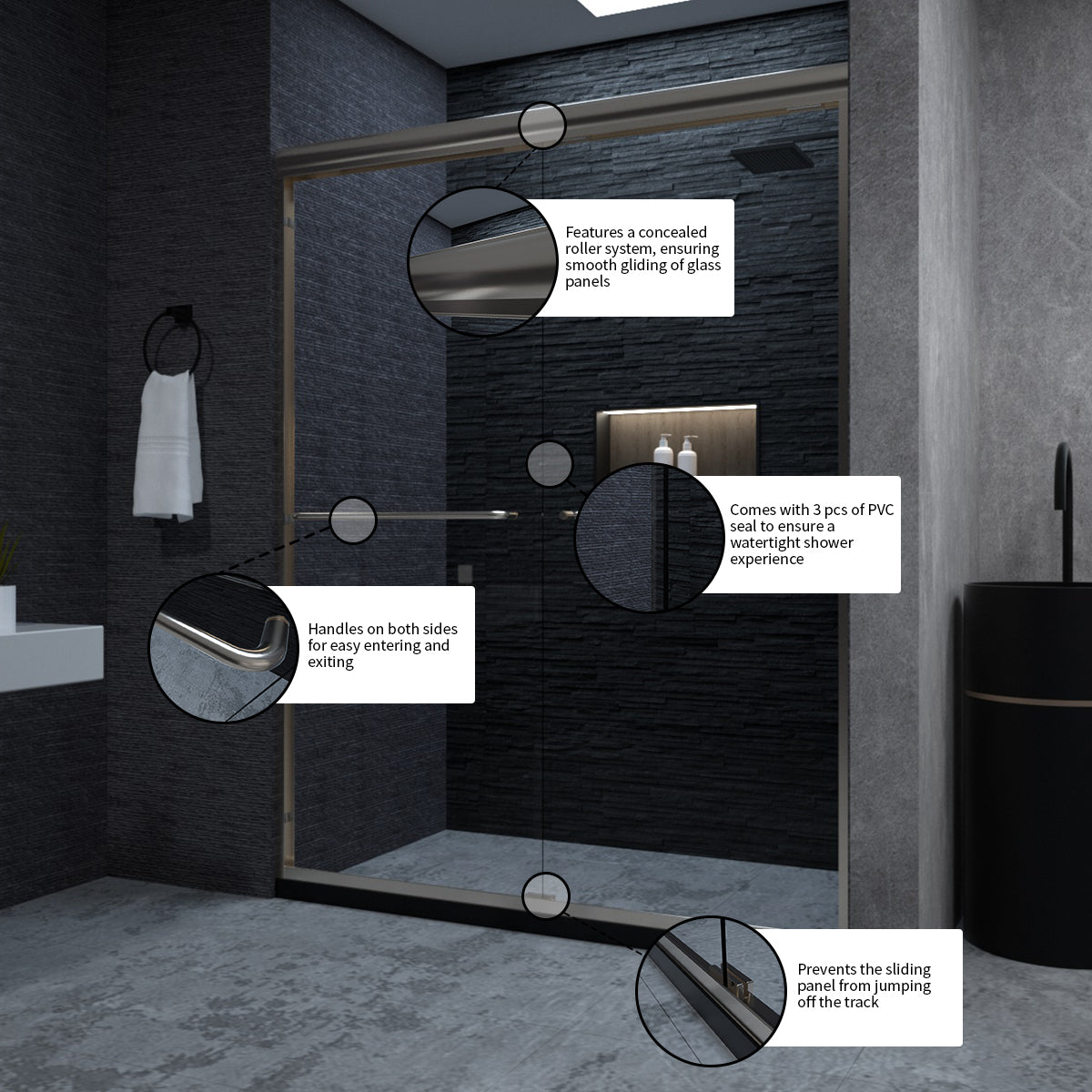 Niveal Vale 60 in. W x 72 in. H Sliding Semi-Frameless Shower Door with Clear Glass