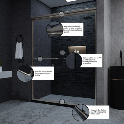 Niveal Vale 60 in. W x 72 in. H Sliding Semi-Frameless Shower Door with Clear Glass