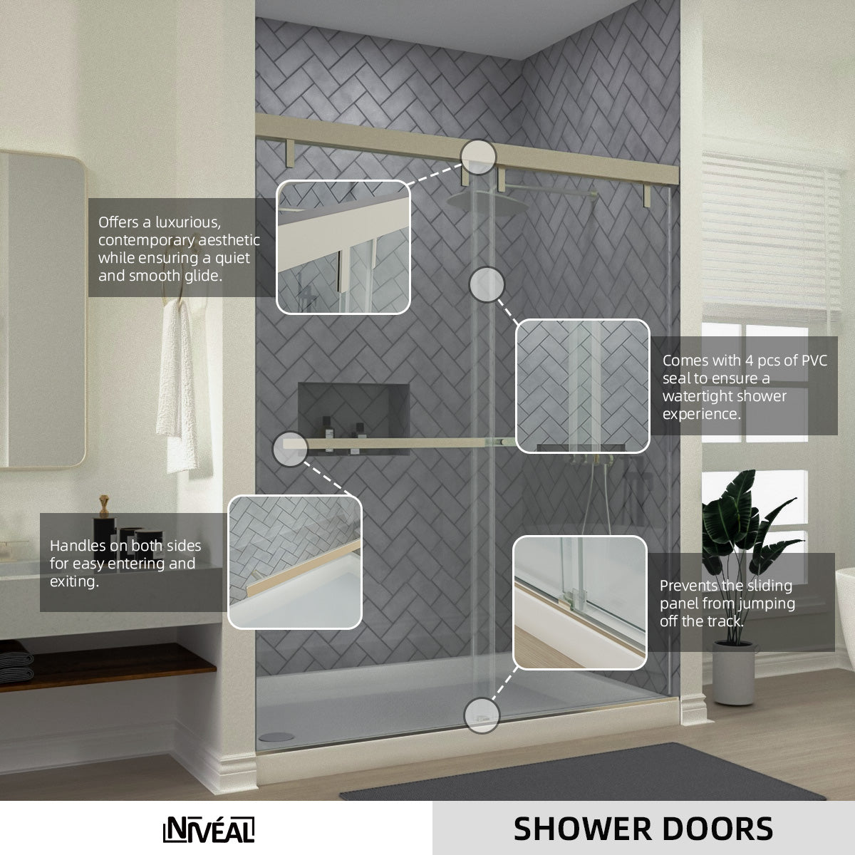 Niveal Koln 60 in. W x 72 in. H Sliding Semi-Frameless Shower Door with Clear Glass 10_5447145f-6b6b-4359-a28d-07105e5e014a
