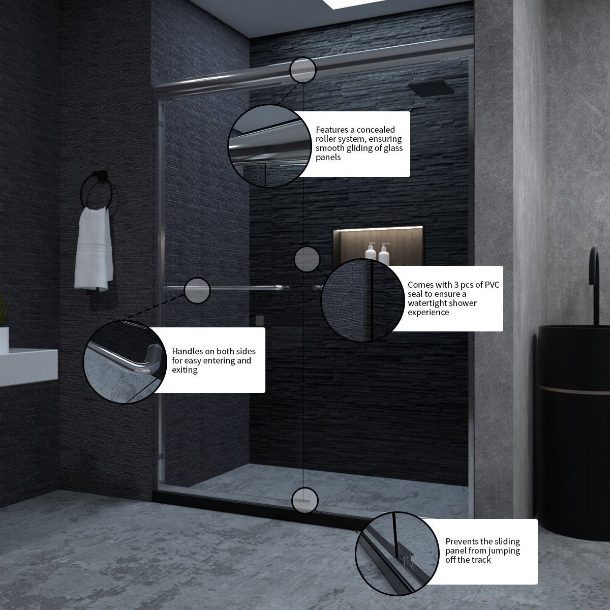 Niveal Vale 60 in. W x 72 in. H Sliding Semi-Frameless Shower Door with Clear Glass