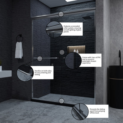 Niveal Vale 60 in. W x 72 in. H Sliding Semi-Frameless Shower Door with Clear Glass