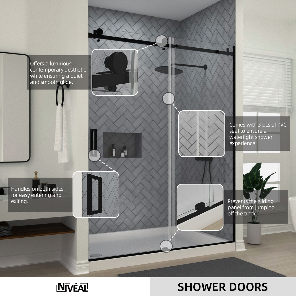 Niveal Vista 60 in. W x 76 in. H Sliding Semi-Frameless Shower Door with Clear Glass