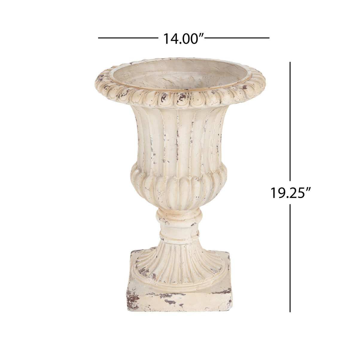 Bluff 19.25 in. Tall Antique White Magnesium Oxide Garden Urn Planter for Indoor Outdoor Use