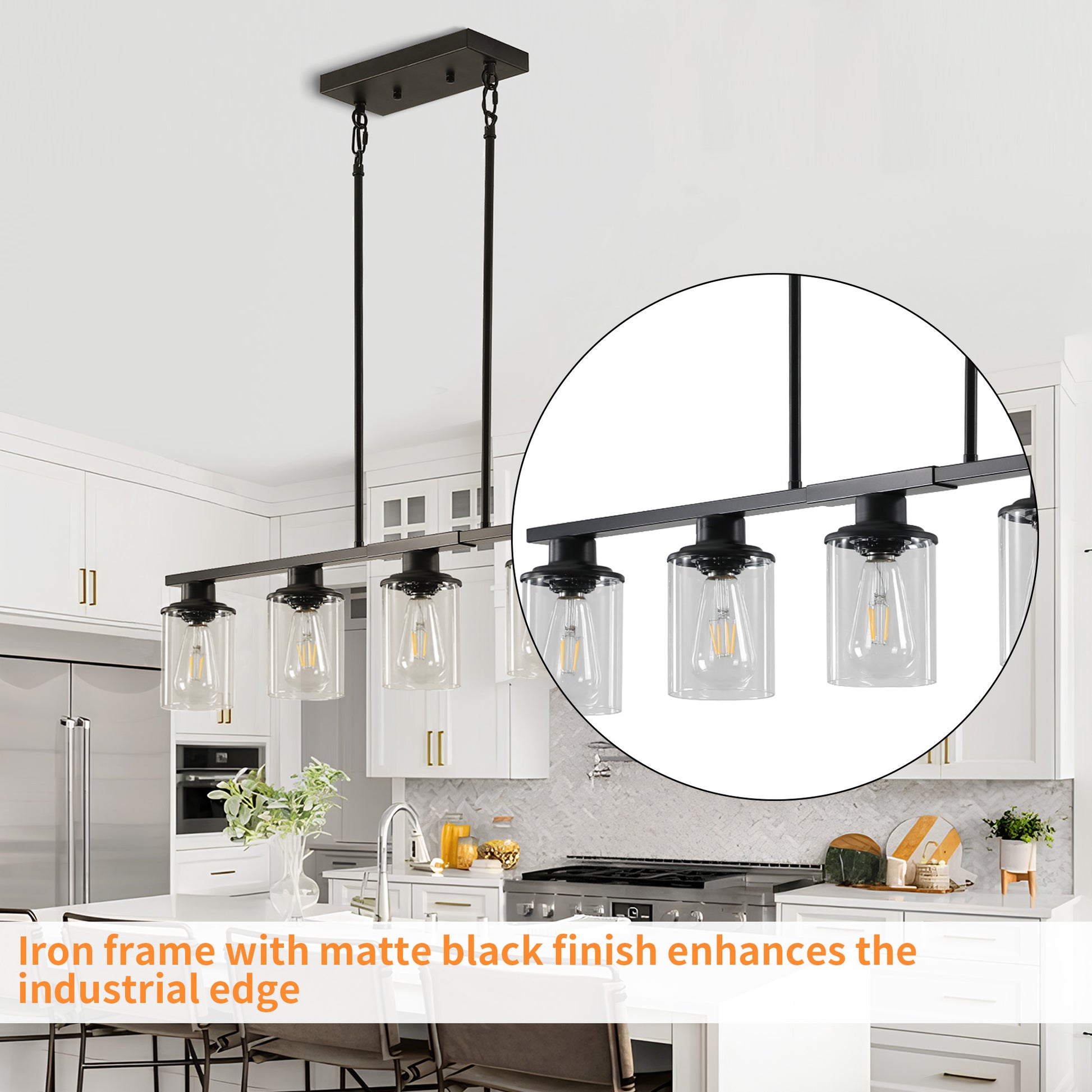 Taimei Aero 37 in. Industrial 5-Light Chandelier with Clear Glass Shades 10_5eb38f0c-6839-448f-bebe-452f9c00e61e