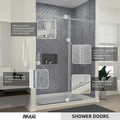 Niveal Vista 60 in. W x 76 in. H Sliding Semi-Frameless Shower Door with Clear Glass