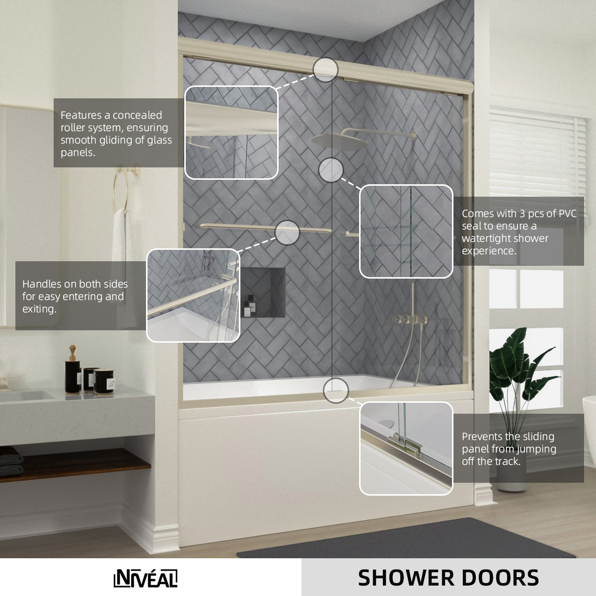 Niveal Bliss 60 in. W x 56 in. H Sliding Semi Frameless Tub Door with Clear Glass 10_676faab8-383a-4158-b3d6-af371a2e82bd