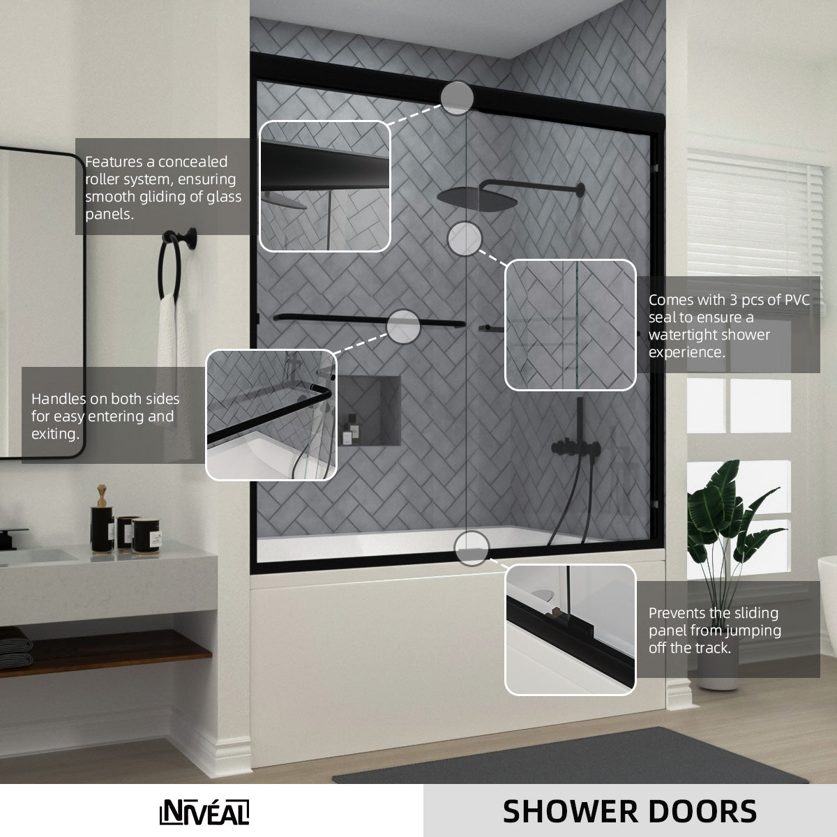 Niveal Bliss 60 in. W x 56 in. H Sliding Semi Frameless Tub Door with Clear Glass 10_68af448d-0d3a-4991-b424-8cbc71a31141