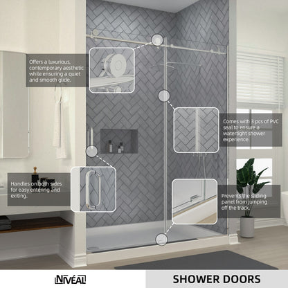 Niveal Luxe 60 in. W x 76 in. H Sliding Semi-Frameless Shower Door with Clear Glass