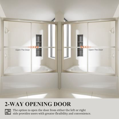 Nivorix Cleo 59 in. W x 56 in. H Sliding Framed Tub Door with Clear Tempered Glass