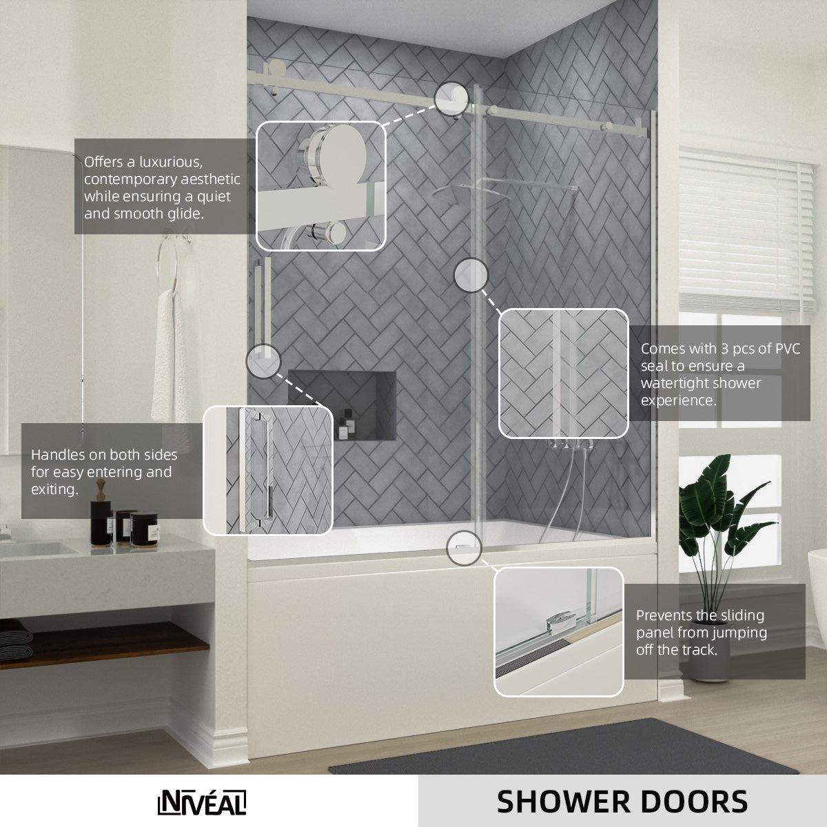 Niveal Vista 60 in. W x 60 in. H Sliding Semi-Frameless Tub Door with Clear Glass 10_74f1f2df-0d57-4979-ba0c-19e318ccb1e0