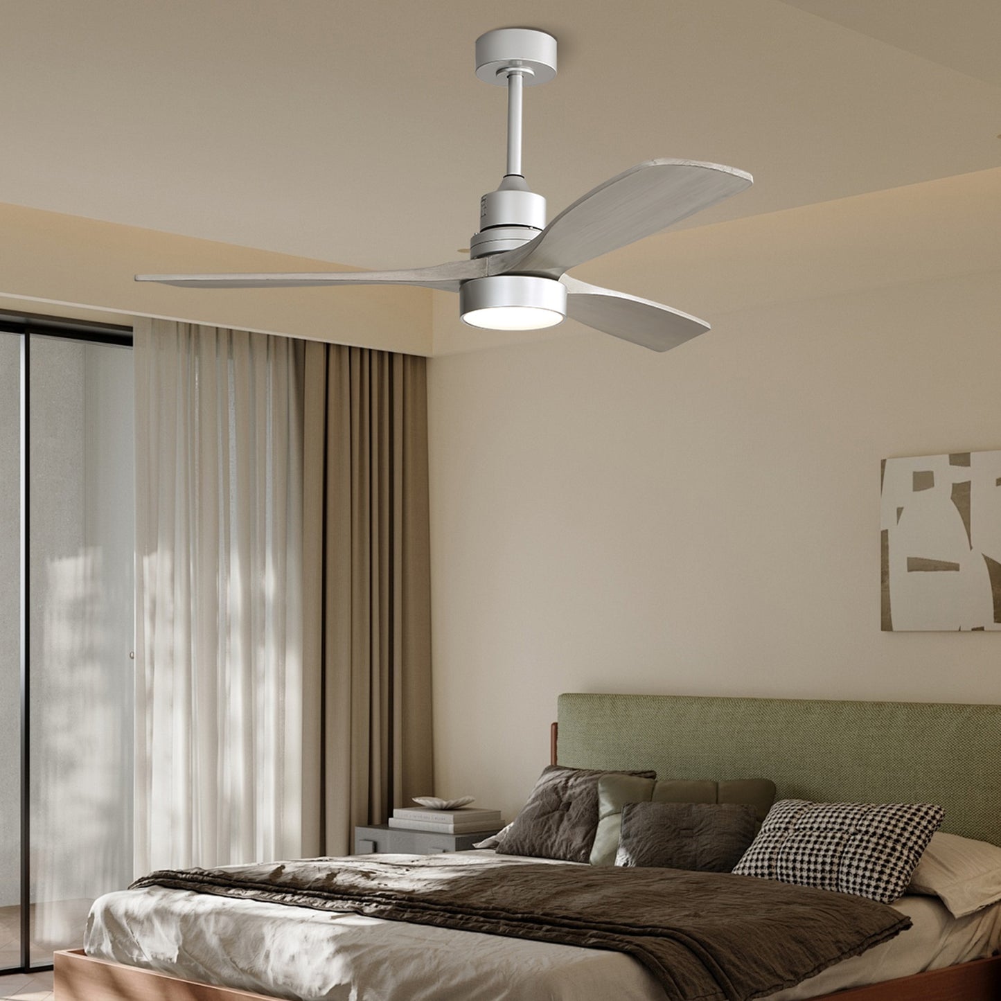 Taimei Selen 52 in. Downrod Standard Ceiling Fan with Integrated LED with Remote Included 3-Blade Reversible