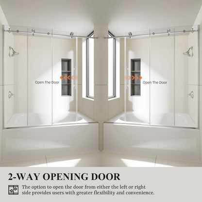 Nivorix Nexus 60 in. W x 60 in. H Sliding Semi-Frameless Tub Door with Clear Tempered Glass