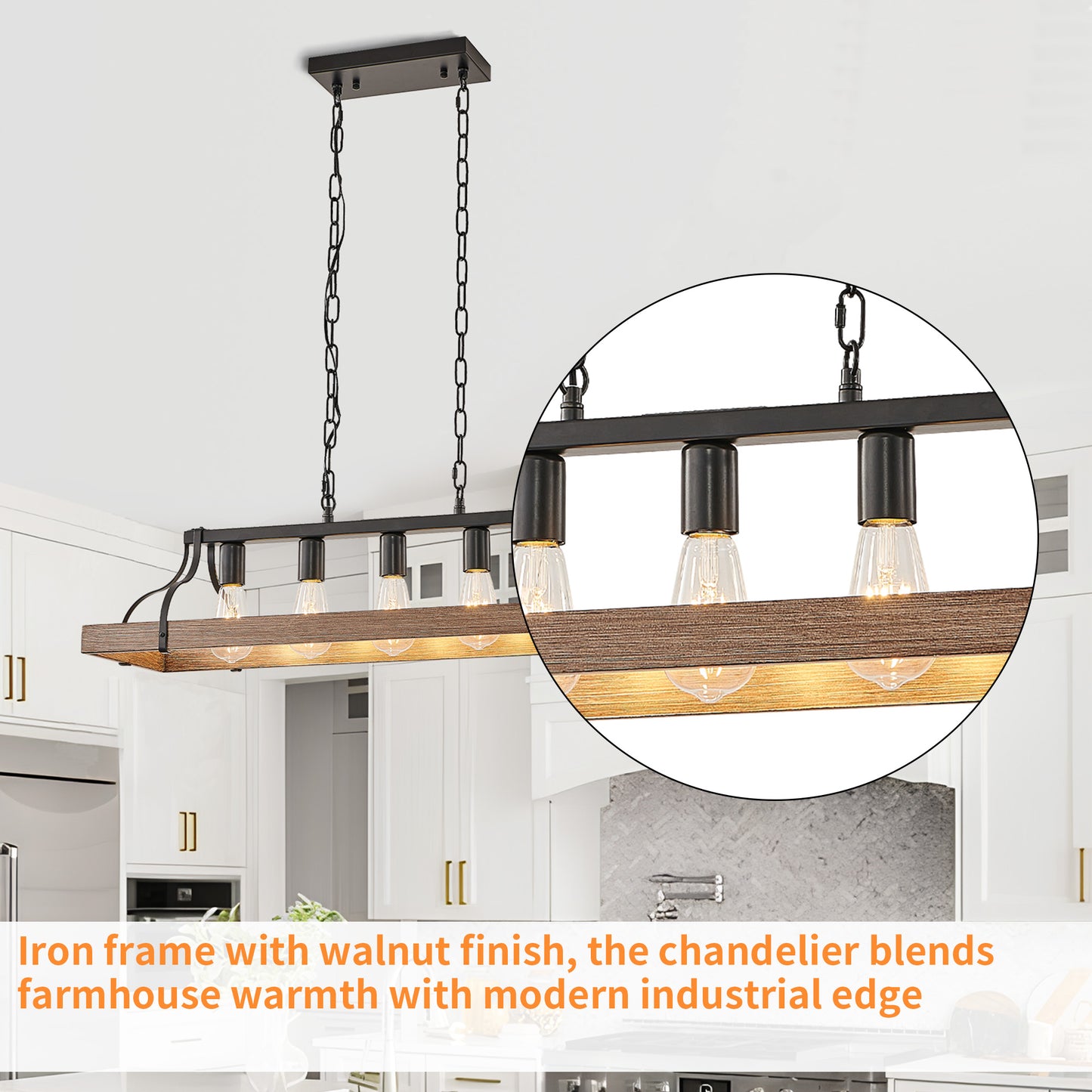 Taimei Olla 34 in. 5-Light Modern Farmhouse Chandelier Light