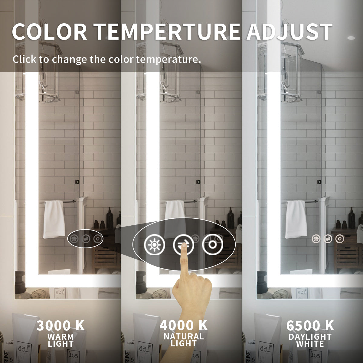 Niveal LMV Series Rectangular Frameless LED Wall Bathroom Vanity Mirror in Silver 10_927ba789-cd8a-401b-ac3d-d026da4d9639