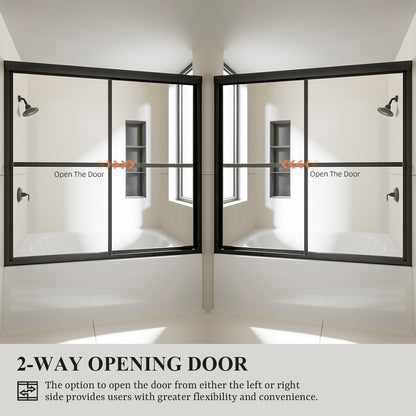 Nivorix Cleo 59 in. W x 56 in. H Sliding Framed Tub Door with Clear Tempered Glass