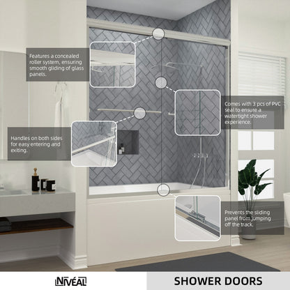 Niveal Bliss 60 in. W x 56 in. H Sliding Semi Frameless Tub Door with Clear Glass 10_a4bc9f5b-0cd5-4b1a-895d-09161e59af6e
