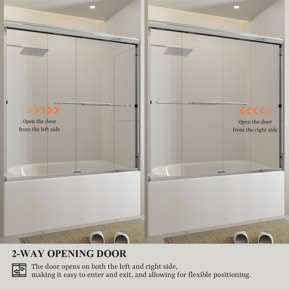 Nivorix Ridge 56 in. W x 60 in. H Sliding Semi-Frameless Tub Door with Clear Glass
