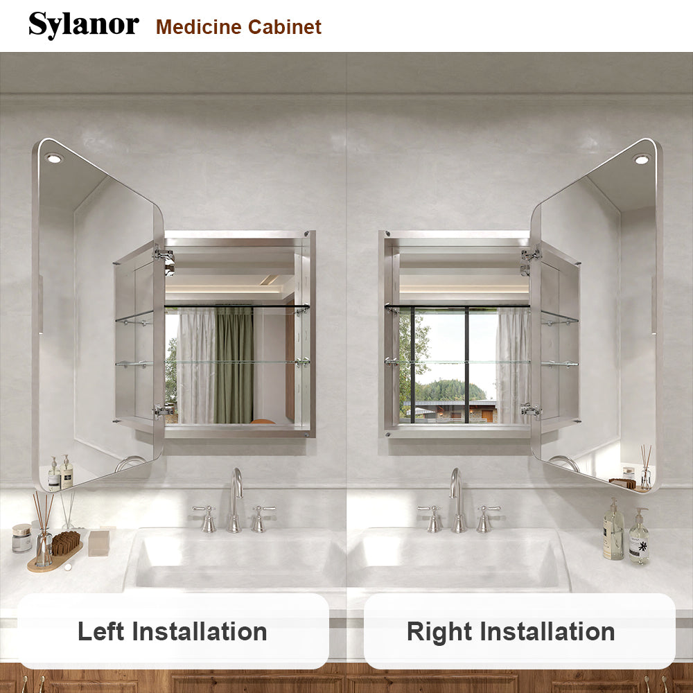 Verve Frameless Recessed or Surface-Mount Rectangular Aluminum Medicine Cabinet with Mirror in Brushed Nickel 10_c1b17388-4cb5-44d5-8064-d5893b8be190