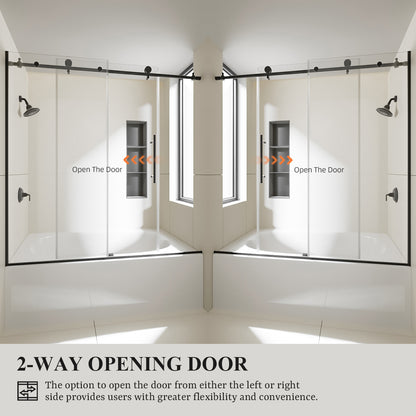 Nivorix Nexus 60 in. W x 60 in. H Sliding Semi-Frameless Tub Door with Clear Tempered Glass