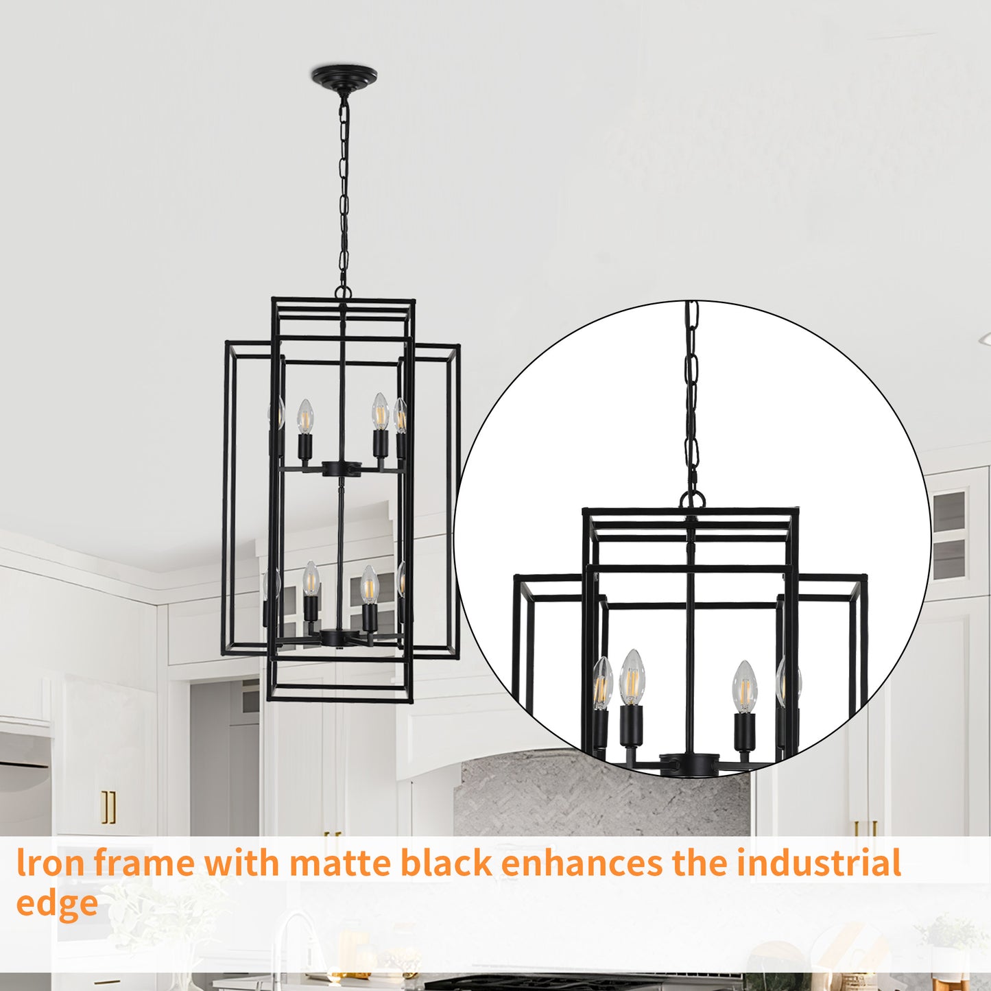 Taimei Astrale 18 in. Modern 8-Light Black Geometric Chandelier