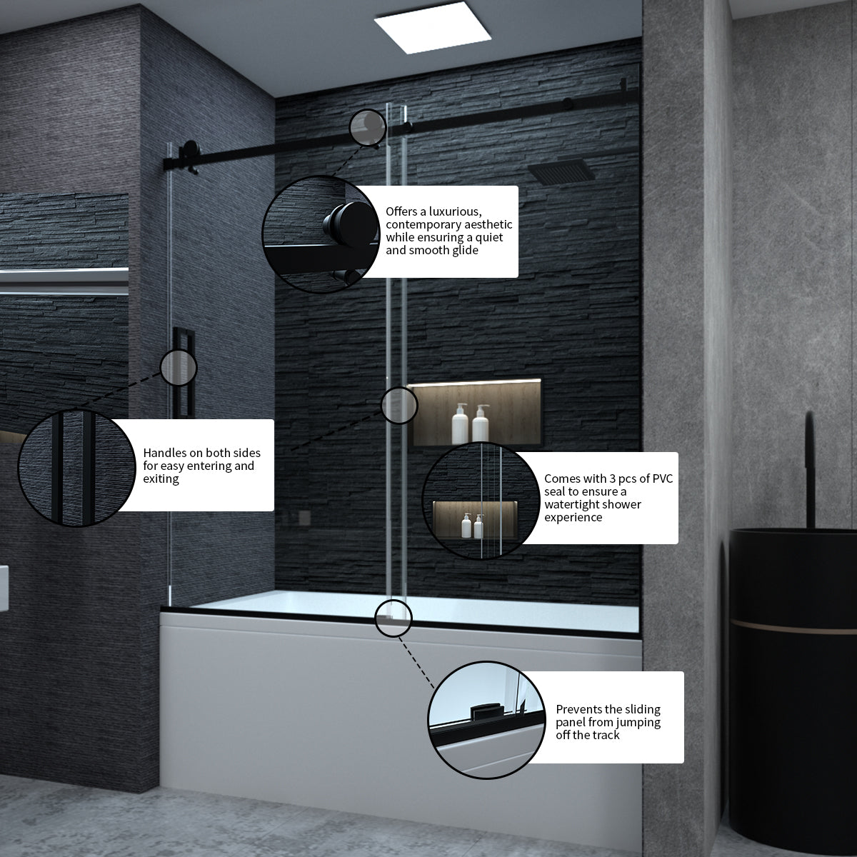 Niveal Essen 60 in. W x 60 in. H Sliding Semi-Frameless Tub Door in Matte Black Finish 10_e1115961-3513-40ff-b3ed-b20a5d2e3e57