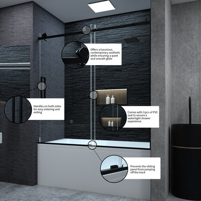 Niveal Essen 60 in. W x 60 in. H Sliding Semi-Frameless Tub Door in Matte Black Finish 10_e1115961-3513-40ff-b3ed-b20a5d2e3e57
