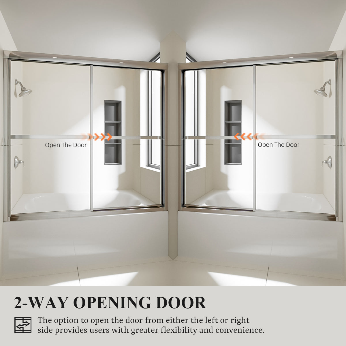 Nivorix Cleo 59 in. W x 56 in. H Sliding Framed Tub Door with Clear Tempered Glass