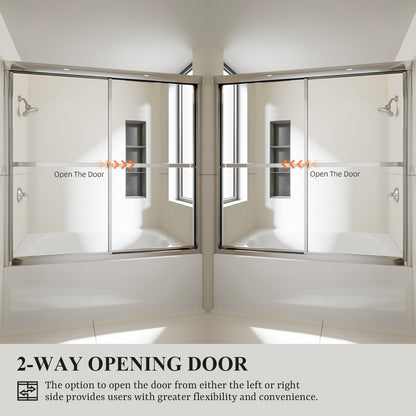 Nivorix Cleo 59 in. W x 56 in. H Sliding Framed Tub Door with Clear Tempered Glass