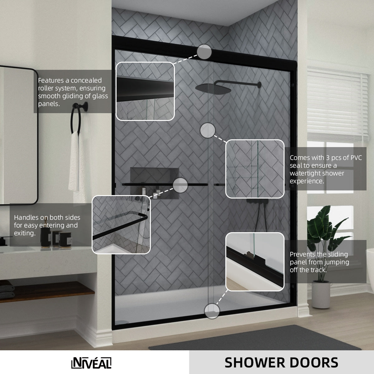 Niveal Bliss 60 in. W x 72 in. H Sliding Semi-Frameless Shower Door with Clear Glass
