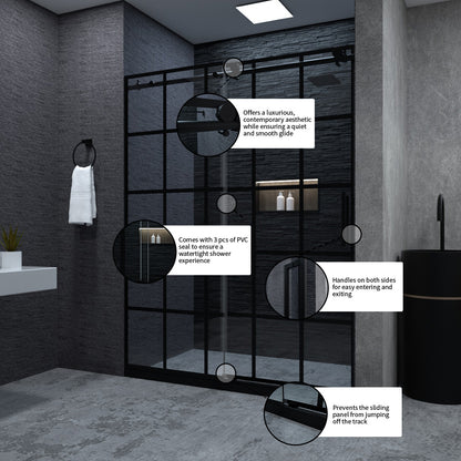Niveal Ruhr 60 in. W x 76 in. H Sliding Semi-Frameless Shower Door in Matte Black with Patterned Glass 10_f2723104-c5fa-4139-986f-75d7c04c193b