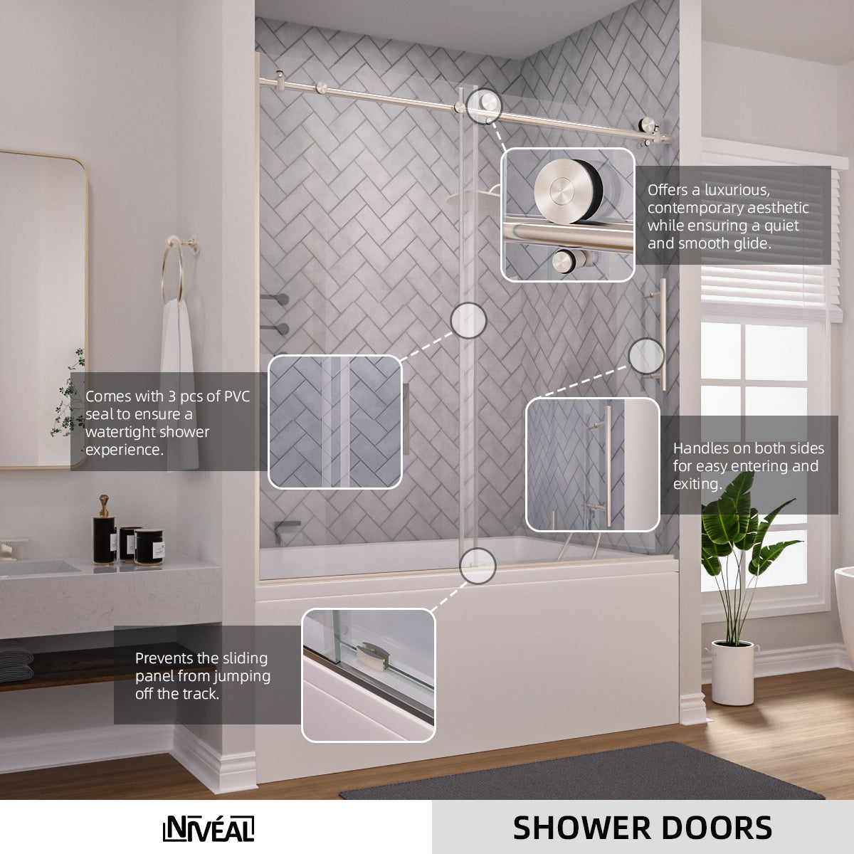 Niveal Vale 60 in. W x 60 in. H Sliding Semi Frameless Tub Door 10_f905c6f7-c3cb-4330-8146-e70b56c60a02