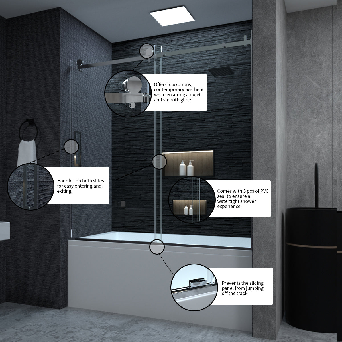 Niveal Essen 60 in. W x 60 in. H Sliding Semi-Frameless Tub Door in Matte Black Finish 10_f9862507-df08-4dbf-b111-a83bca843911