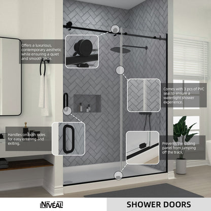 Niveal Luxe 60 in. W x 76 in. H Sliding Semi-Frameless Shower Door with Clear Glass
