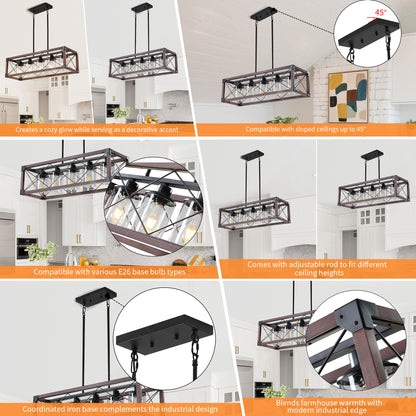 Taimei Fioris 32 in. 5-Light Industrial Farmhouse Rectangle Pendant Light With Lampshades 11_04ce5b18-6bde-42b3-bf64-e4c6c85ce1be