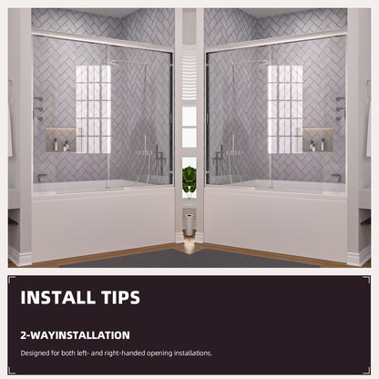 Niveal Breeze 60 in. W x 56 in. H Sliding Semi Frameless Tub Door with Clear Glass 11_1351c76b-94df-4857-98e4-5decb078d0c7