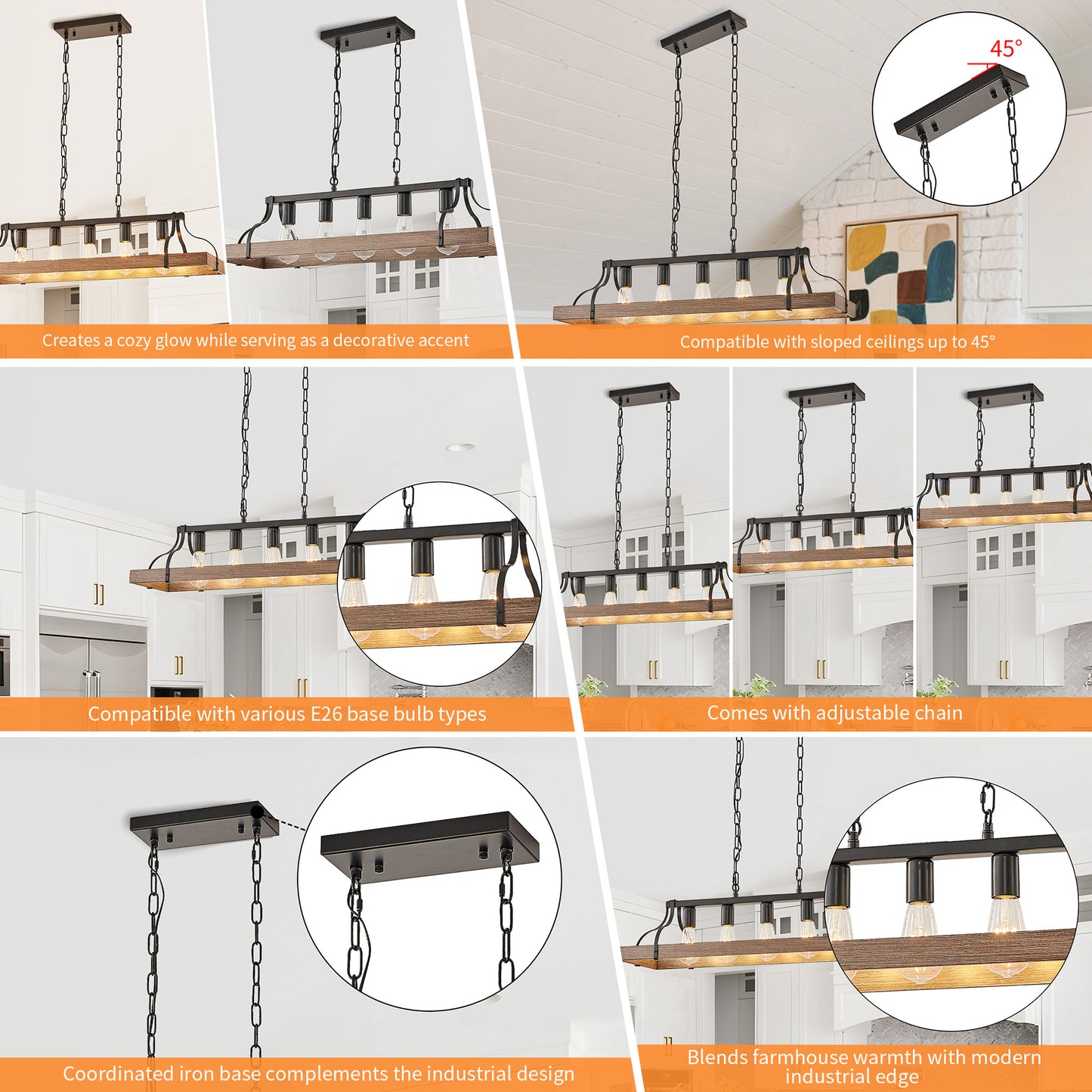 Taimei Olla 34 in. 5-Light Modern Farmhouse Chandelier Light