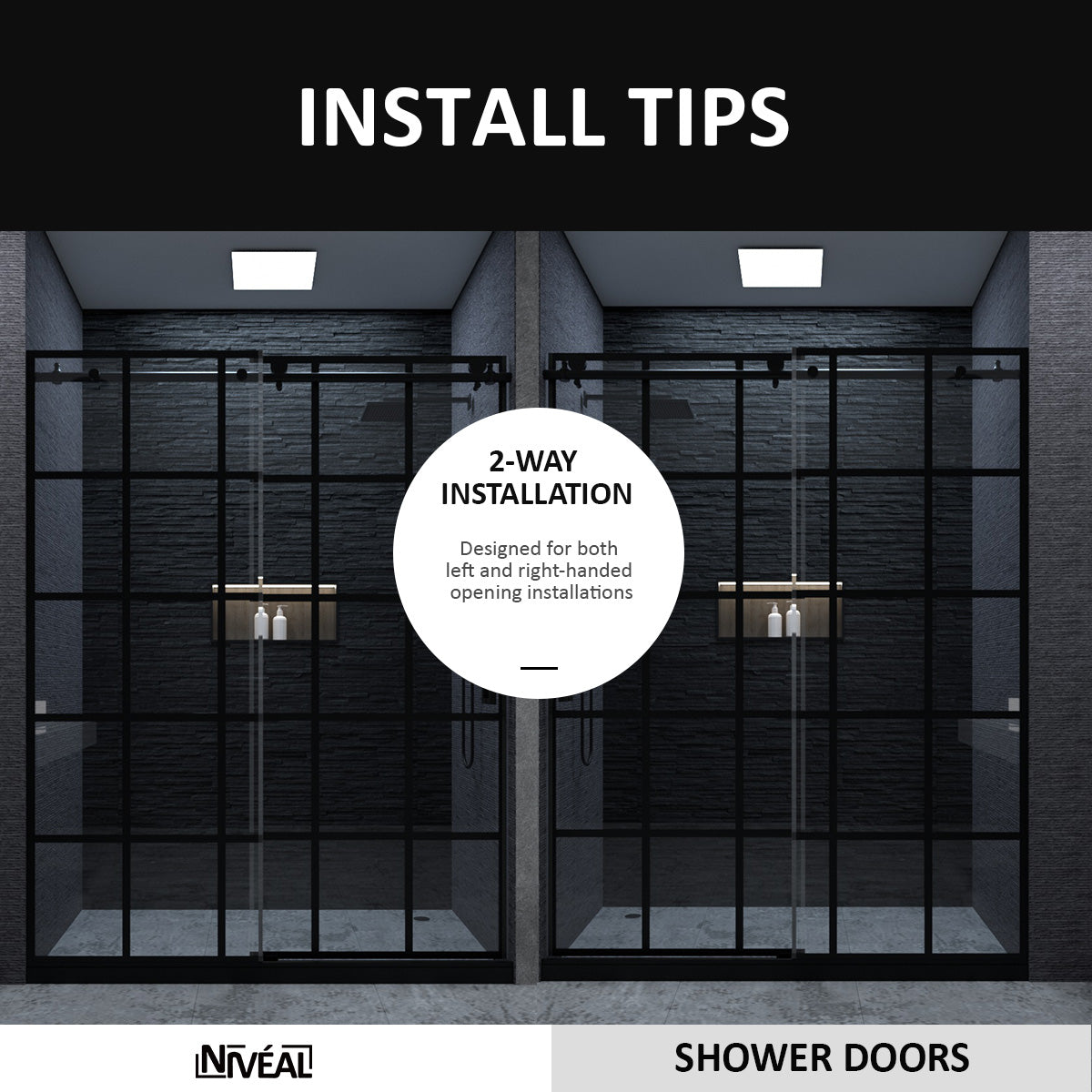 Niveal Ruhr 60 in. W x 76 in. H Sliding Semi-Frameless Shower Door in Matte Black with Patterned Glass 11_2845d3af-b1a5-4d16-98e4-fefbaada06eb